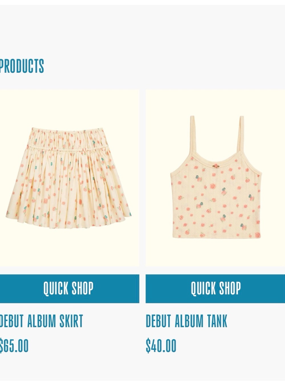 Taylor Swift Debut Album Two-Piece Set - Cream Floral Skirt & Tank